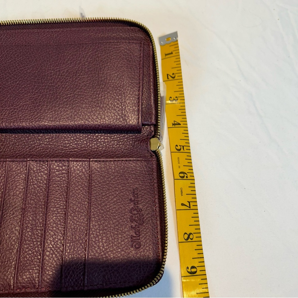 MARK & GRAHAM NWOT Wine Red Pebbled Leather Large Zip Around Wallet IPhone slot - Picture 14 of 16